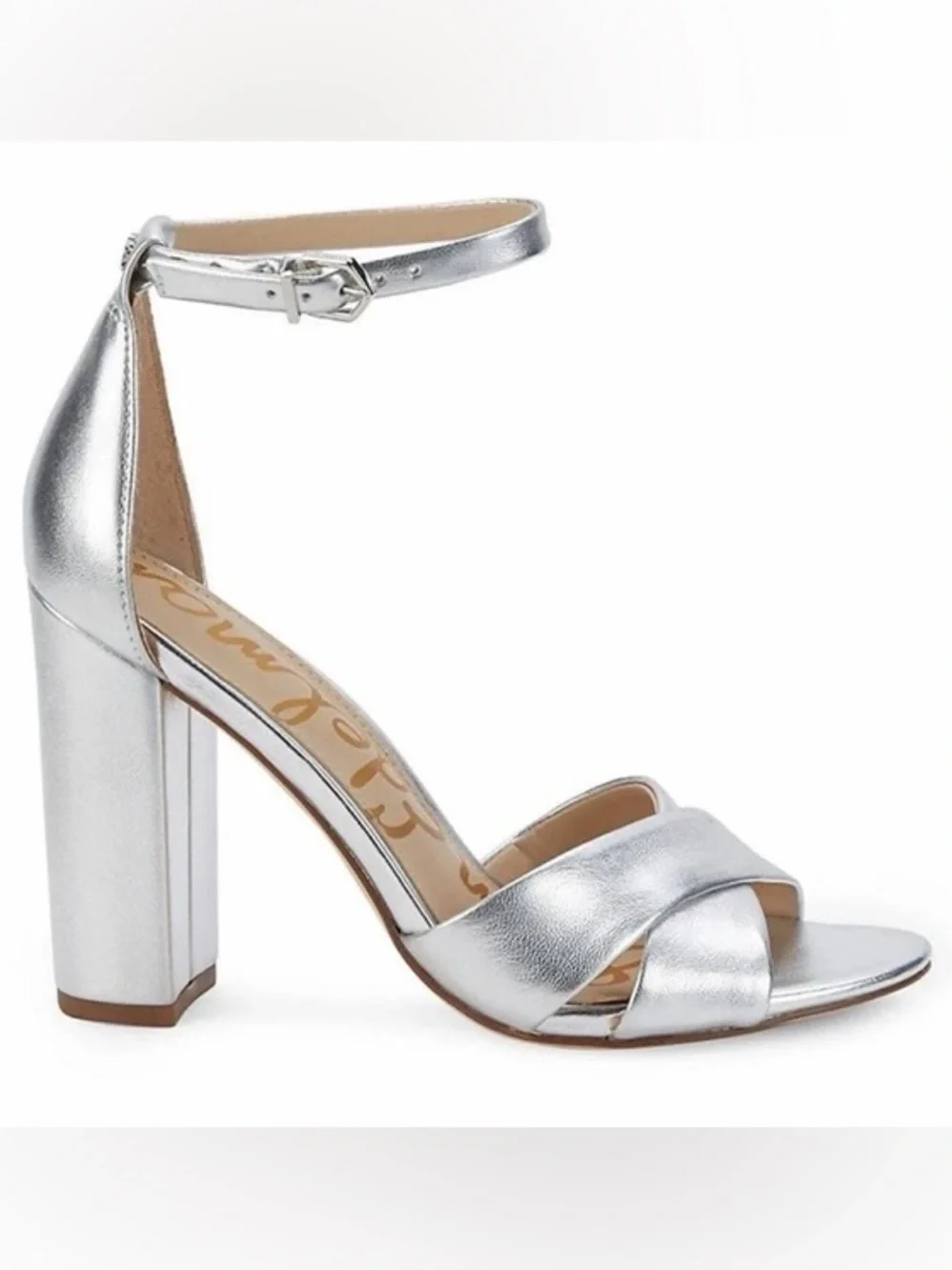 Sam Edelman Silver Ankle-Strap Block Heel Sandal Size 7.5